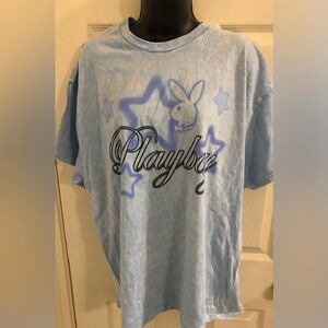 Playboy blue iconic playboy bunny logo stars graphic print cotton tshirt size XL